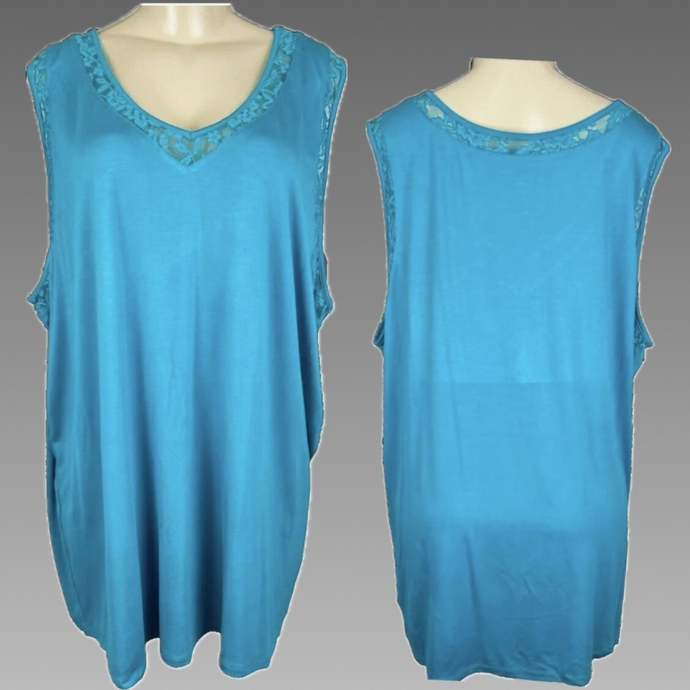 Torrid 6X Super Soft Teal Blue Lace Inset Trim V-Neckline Tank Top Stretch